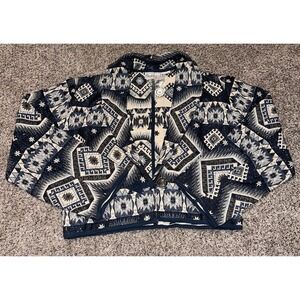 Vintage Flashback  Southwestern Blue White  Aztec  Cropped Jacket  Size  S